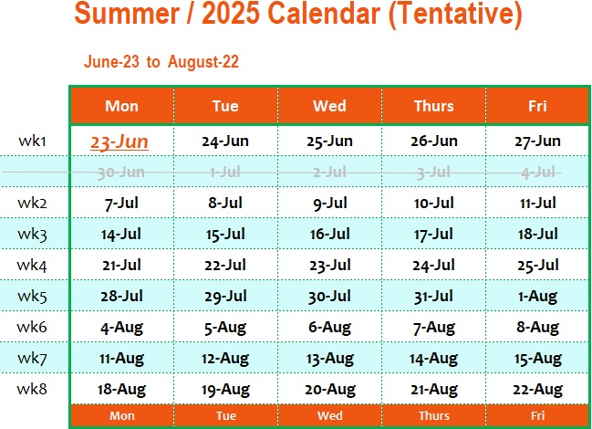 Summer Calendar